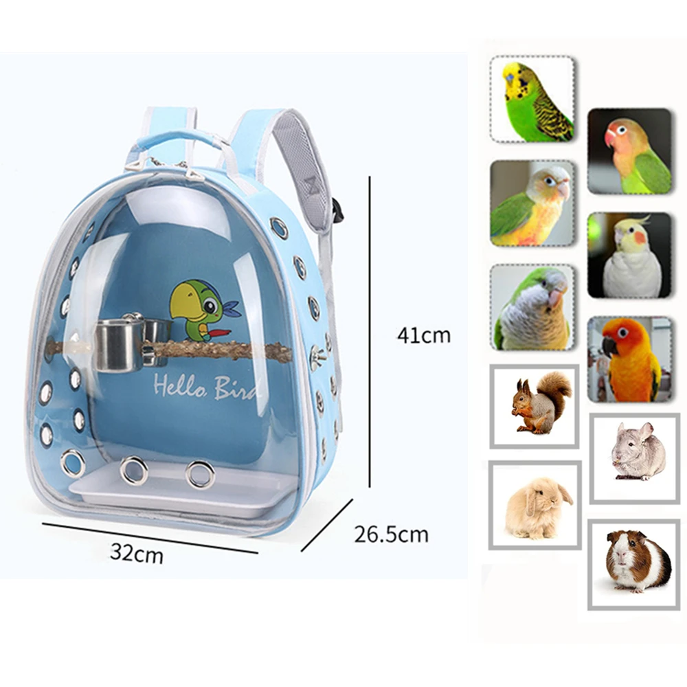 Bird Carrier Bird Cage with Prech Feeder & Tray for Parakeet Cockatiel Parrot Bunny Travel Acrylic Portable Pet Backpack Bag