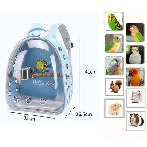 Portable Bird Cage with Prech Feeder and Tray, Acrylic Pet Backpack Bag, Parakeet, Cockatiel, Parrot, Bunny, Travel