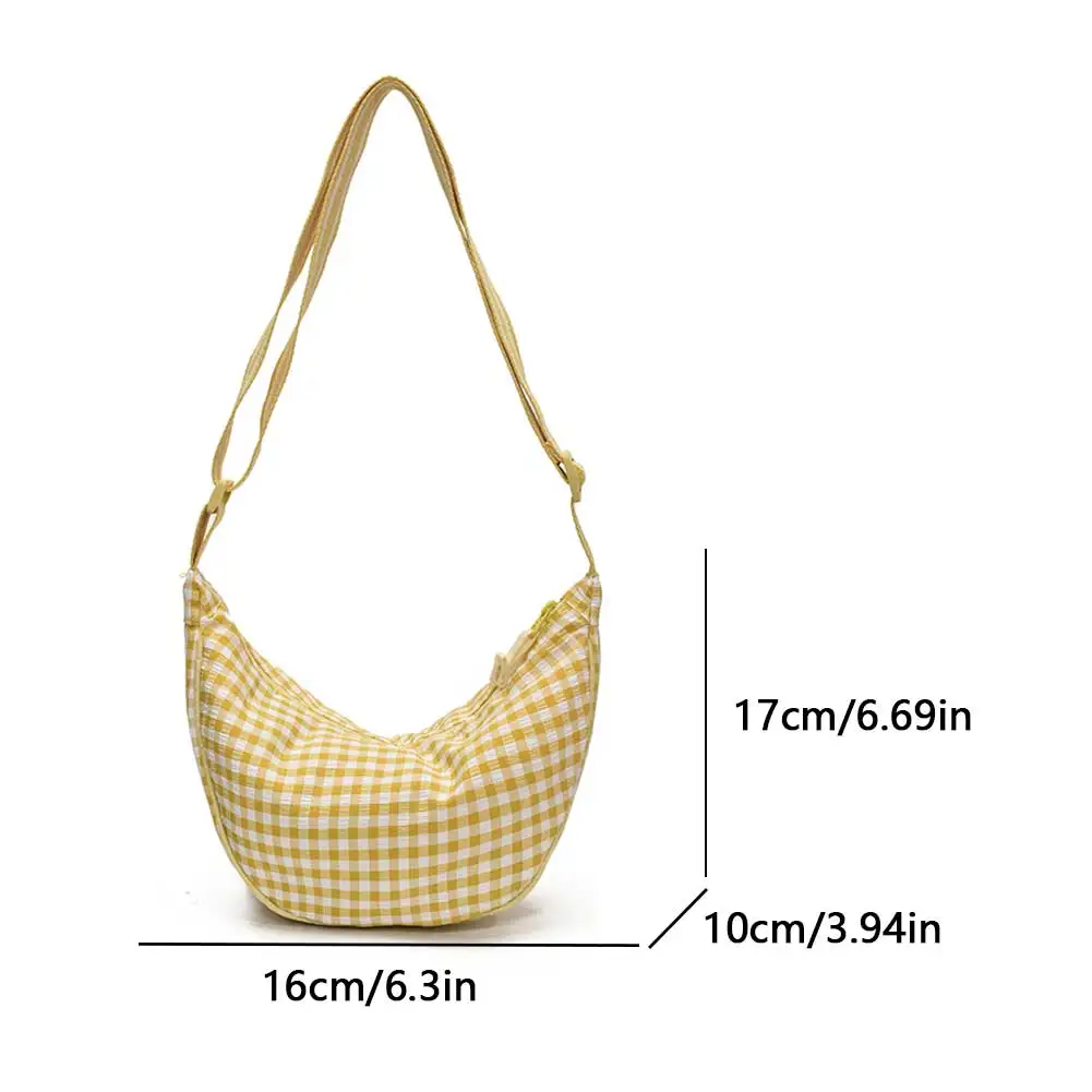 

Checkered Nylon Crescent Lightweight Sling Bag for Women Travel Dumpling Shoulder Bag with Adjustable Strap Large Capacity