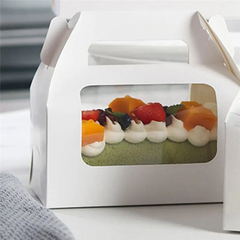 A74E-White Window Cake Box, Transparent PET, Used For Cake Rolls, Baking And Snacks, Portable Packaging.