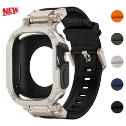 Silicone Strap+Case for Apple Watch Ultra 2 49mm 45mm 44mm Band Stainless Steel Connector PC Bumper Cover Iwatch 9 8 7 6 SE 5 4