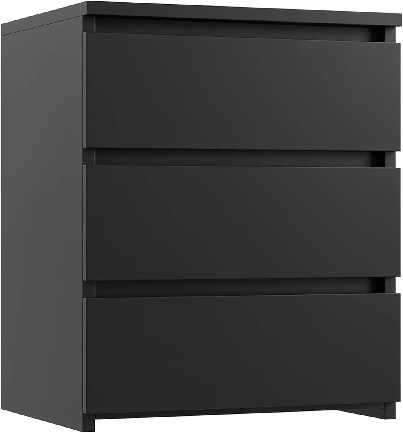 FOTOSOK Mesa de cabeceira preta com 3 gavetas, mesa de cabeceira preta para quarto com alça cortada, mesa lateral do sofá