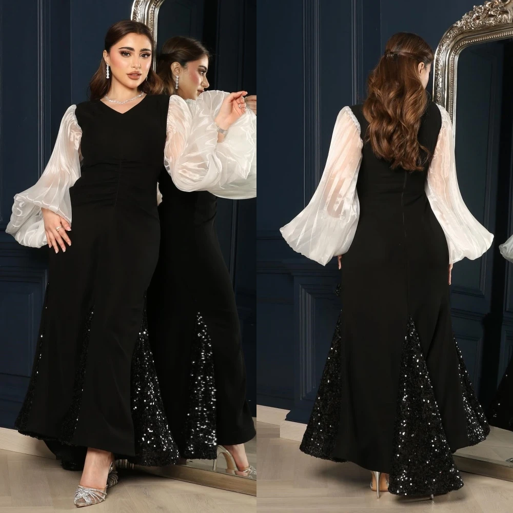 Robe de Bal Longue en Satin avec Perles, Tenue de Soirée de Mariage, de Forme Trapèze, Col en V, sur Mesure, Arabie Saoudite