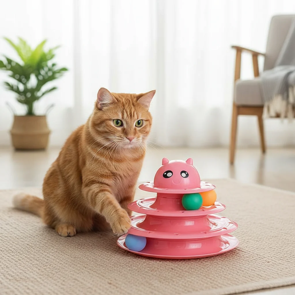 3-Layer Cat Turntable Toy with Balls Interactive Kitten Plaything Scratcher Board Pet Claw Grinding Supplies