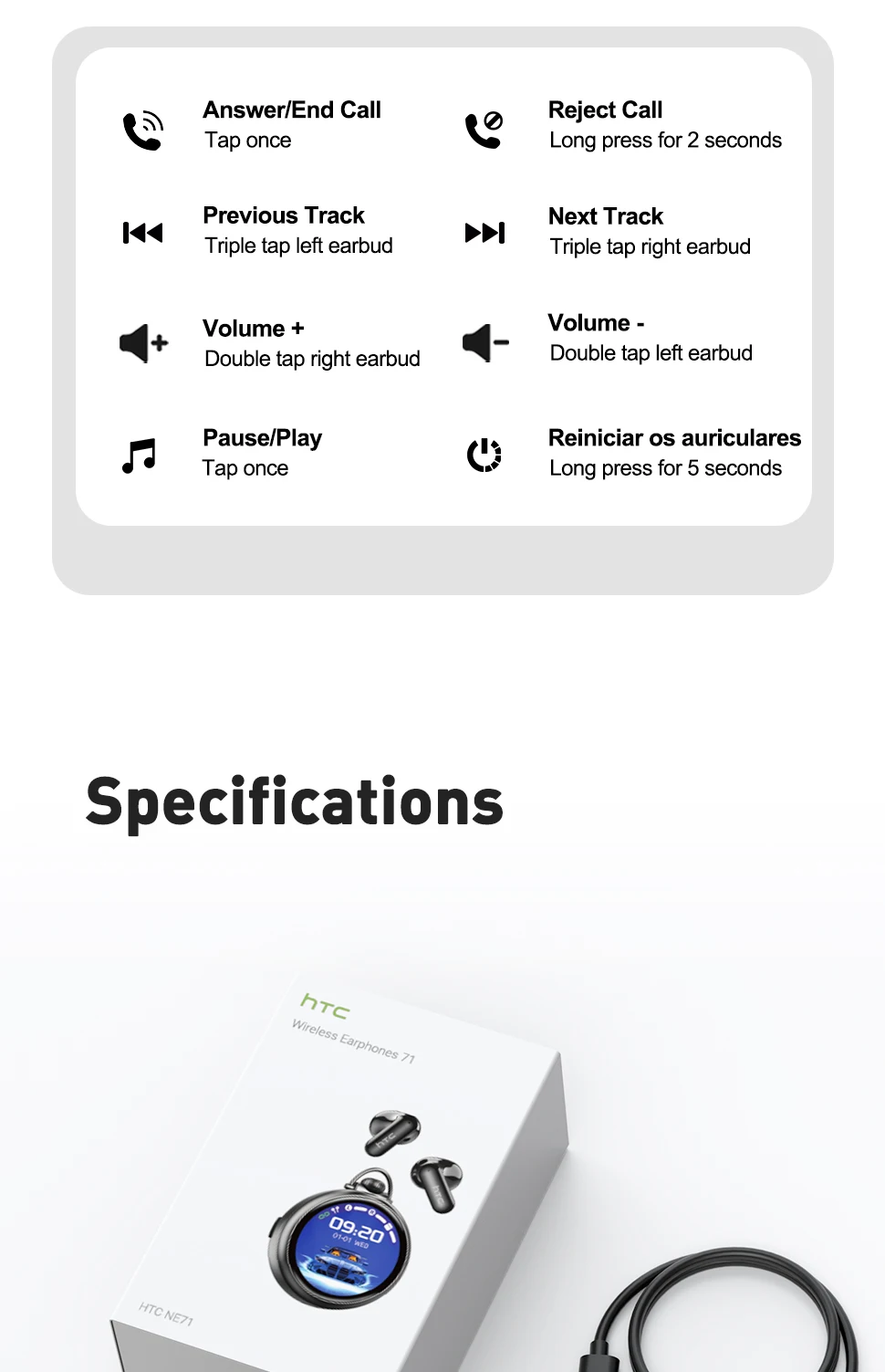 HTC NE71 KI-Übersetzer-Ohrhörer Runder HD-Touchscreen Bluetooth-Kopfhörer Lange Akkulaufzeit Typ-C Lanyard Tragbare Kabellose Kopfhörer – Detail 13