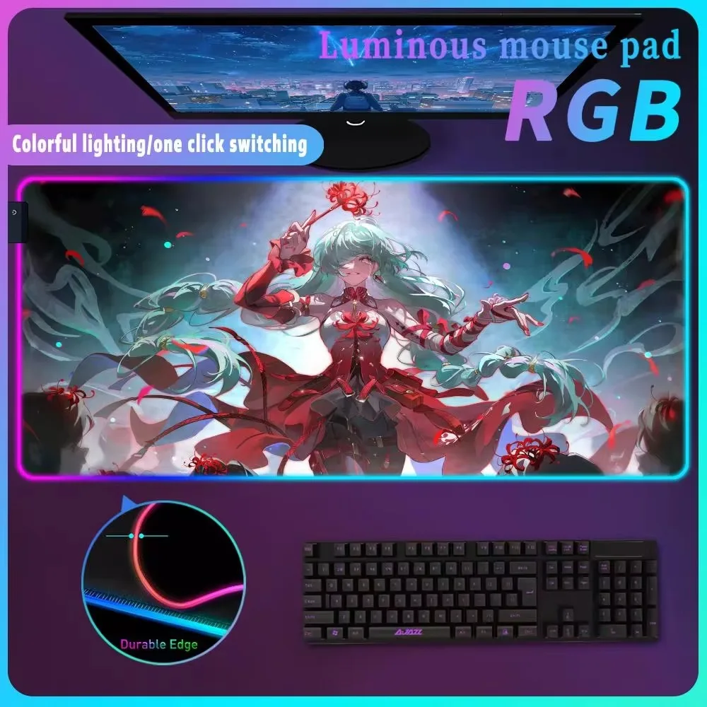 W_wuthering W_waves Yinlin Computer HD Printing RGB Mouse Pad Game Desk Office Pc Cabinet Mousepad Keyboard Large LED Mause Pad