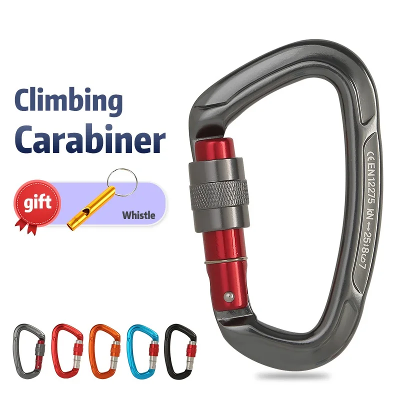 Outdoor Professional Rock Climbing Carabiner 25kN Lock D-shape Safety Buckle For Keys Tools Equipment