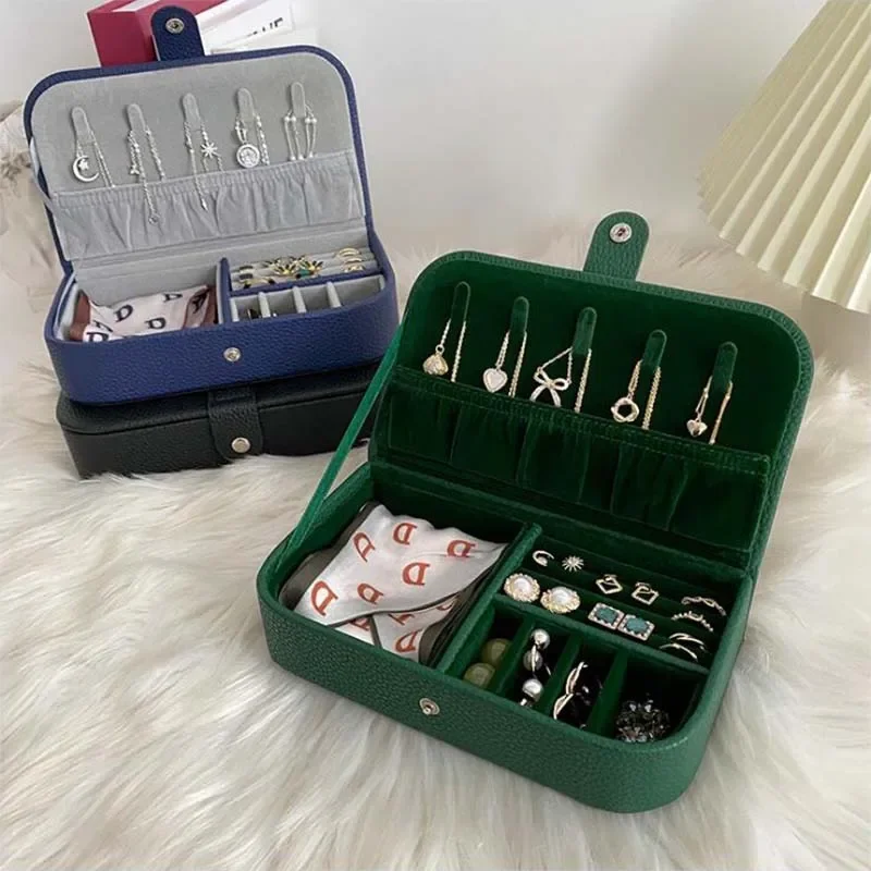 Portable PU Leather Travel Jewelry Organizer Box Storage Case Earring Ring Necklace Jewelry Storage Case Display Holder Woman