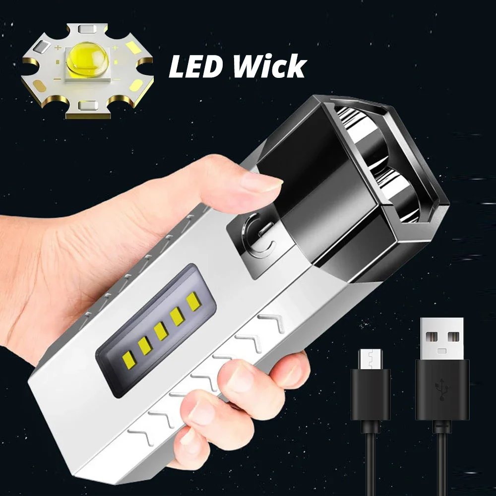 Mini Flashlight USB Rechargeable Strong Light 7LED Portable Torch Lantern Super Bright Spotlight Power Bank for Outdoor Camping