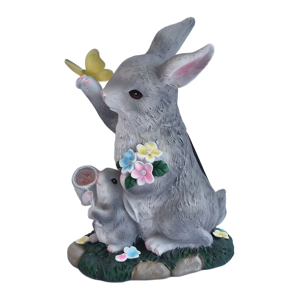 As Shown In The Picture Solar Bunny Statue Charming Solar Garden Statue UV Proof Coating High Efficiency Solar