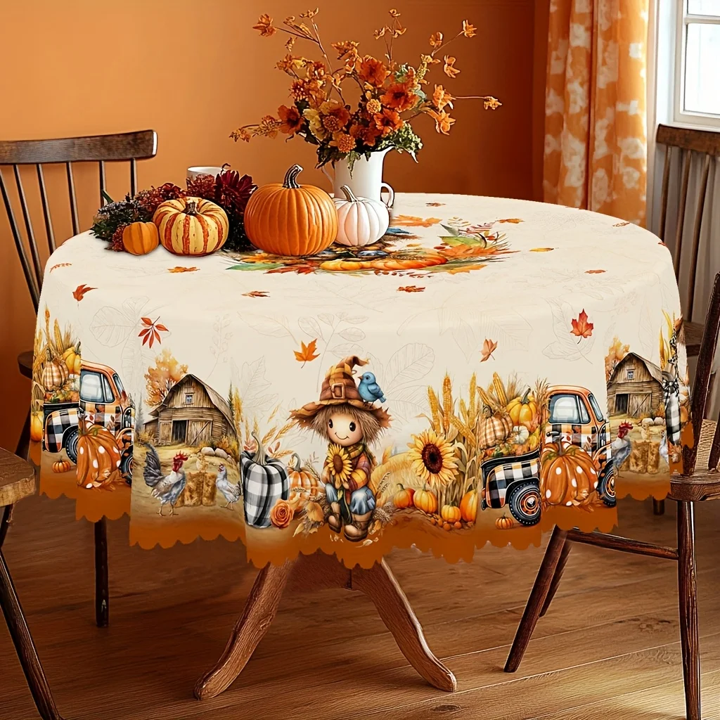 One autumn Thanksgiving-themed printed tablecloth, with a retro country farmhouse style.zyc