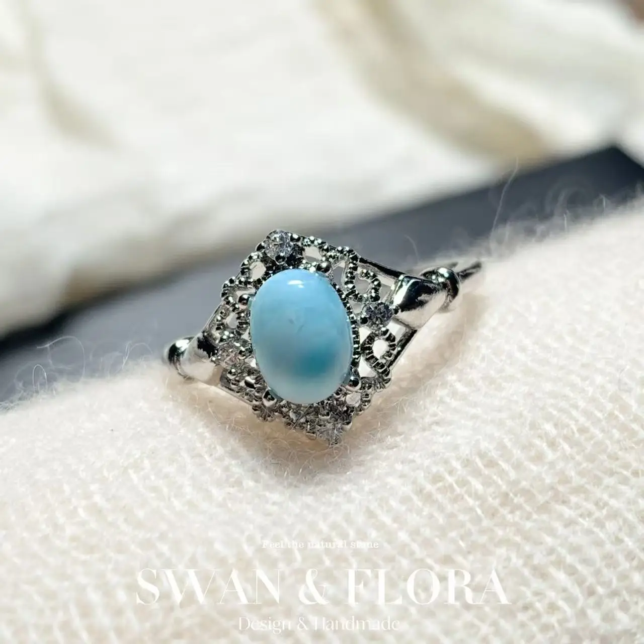 

Authentic Natural Larimar Ring Adjustable Female Heart ring Jewelry for Women Gift Wholesale High Quality Vintage Fine