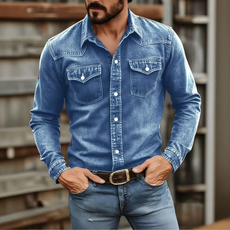New Fashionable Men's Shirt Amazon Wish Men's Spring and Autumn Cardigan AliExpress Europe Edition Casual Commuting Men's Shirt.