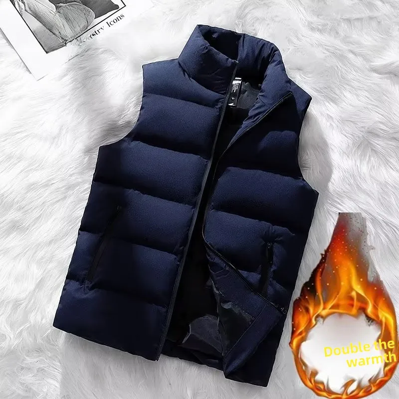 Retro Thickened down Cotton Vest Men's Casual Warm Shoulder Pad Vest Autumn Winter Fashionable Zipper Decoration Youth Trend