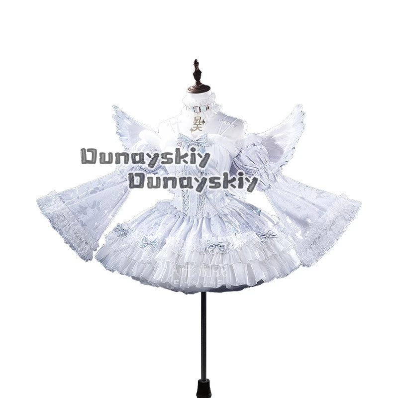 KAngel Angel Devil Rain Full Set Cospaly Costume Game NEEDY GIRL OVERDOSE  White Lolita Dress with Wig  Halloween Costumes view 5
