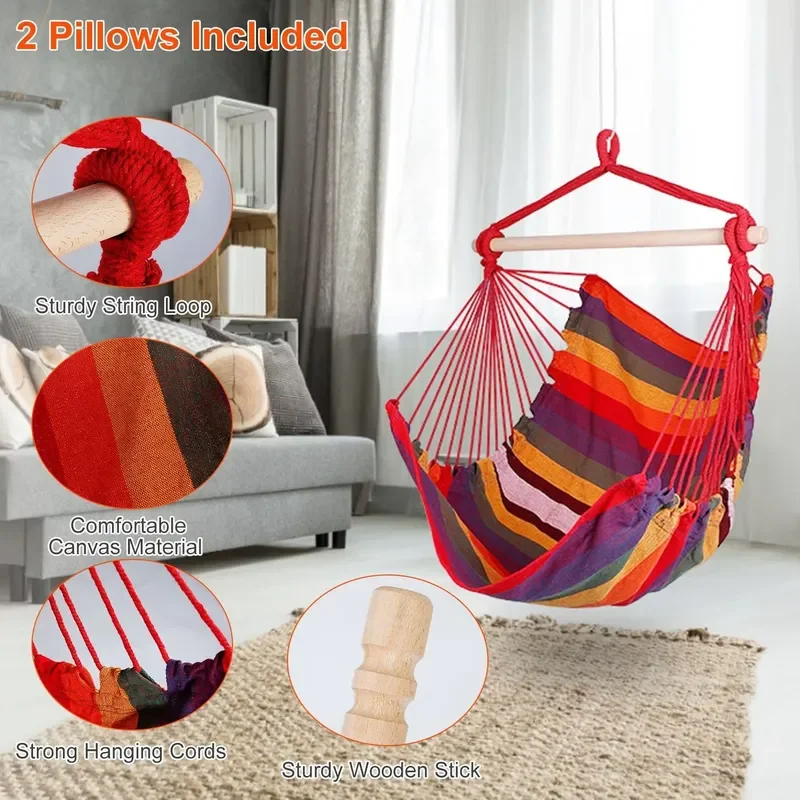 Portable Canvas Hammock and Hanging Chair, Suitable for Swing Seats in Porch, Terrace, Camping, Outdoor Leisure, with Ropes