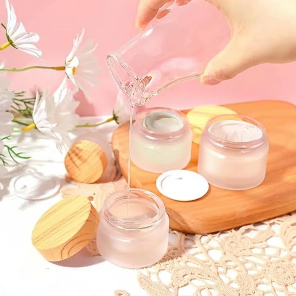 10 Stück 5/10/15/20/30/50/60/100g Leere Gläser Runde Mattierte Klare Glasbehälter für Kosmetik Nachfüllbare Gesichtscreme-Dosen für Make-up – Detail 8