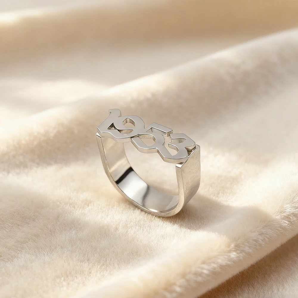 Personalized gothic Digital ring men Customized Year Number Stainless Steel Rings Couple dating Jewelry birthday Gifts
