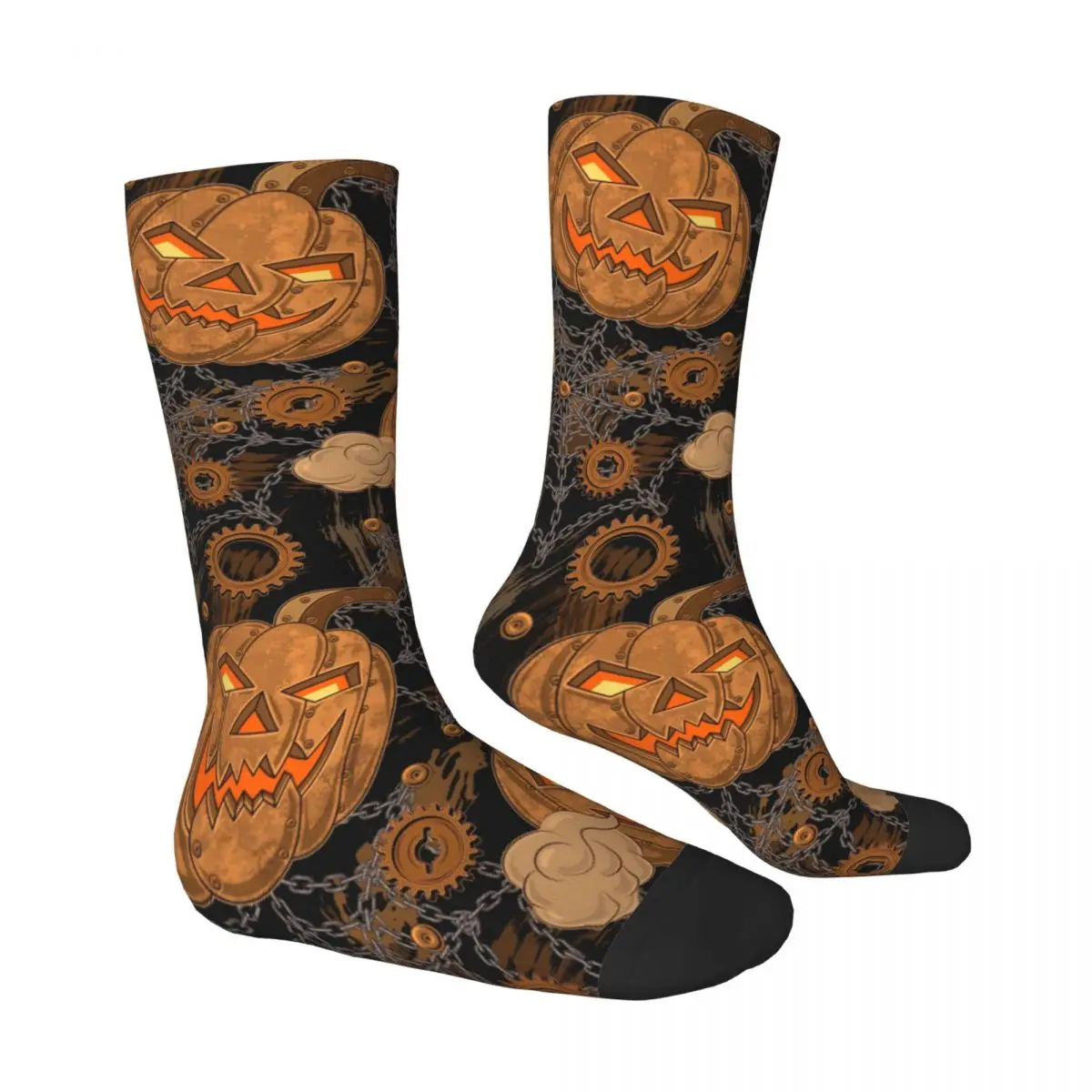 Halloween Steampunk Coppe Pumpkin Rusty Gears Rough Steel Socks Male Mens Women Winter Stockings Polyester