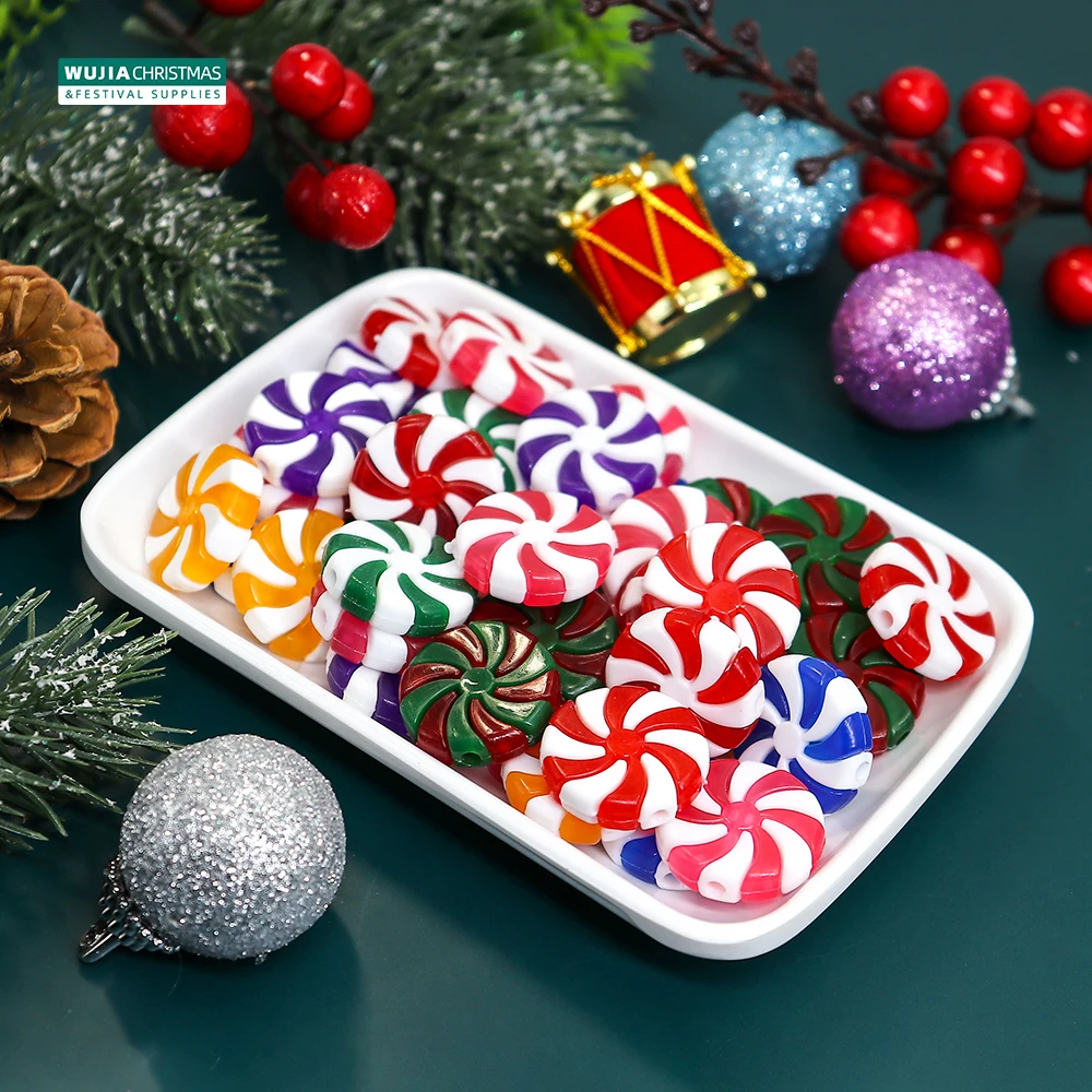 50pcs New Year Acrylic Candy DIY Xmas Tree Hanging Christmas Simulation Candies Peppermint Ornaments Sweets Drop Pendants Gifts