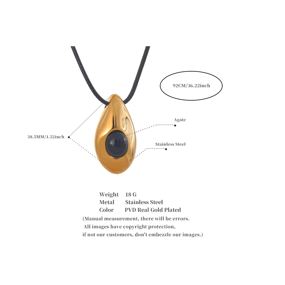 Yhpup Edelstahl Wassertropfen Achat Stein Anhänger PU Leder Halskette für Frauen Statement Modeschmuck Zubehör Neu – Detail 6