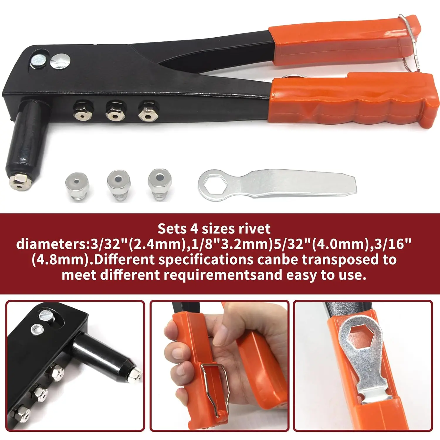 Heavy Duty Industrial Steel Single Handle Rivet Gun Kit with Pop Rivets for DIY Decoration and Secure Fastening Projects