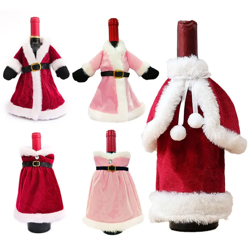 

2025Christmas Wine Bottle Cover Set Golden Velvet Dress Clothes Cap Wine Bottle Bag Sleeve Xmas New Year Dinner Table Decoration