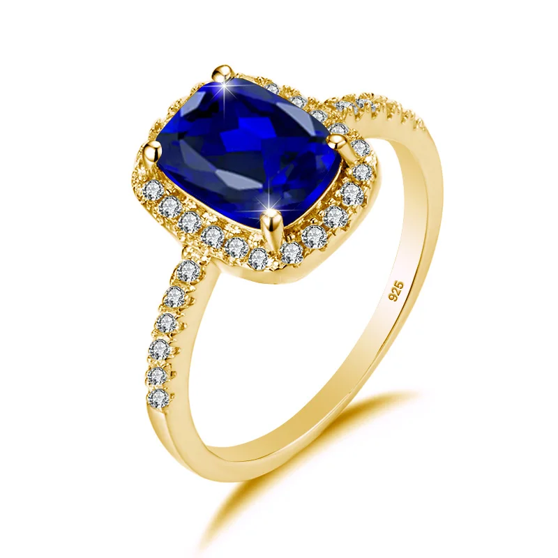 

Szjinao Cushion Cut 8.5mm Sapphire Ring Gold Gemstone For Women Royal Blue Bridal Engagement Jewelry Gift Trending Wholesale Hot