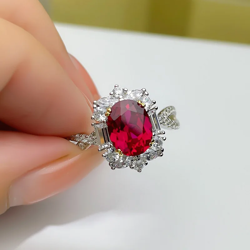 Red Corundum Fluorescent Color-Changing Light Luxury Full Diamond Open Ring Inlaid Versatile Daily Niche Simple Sweet