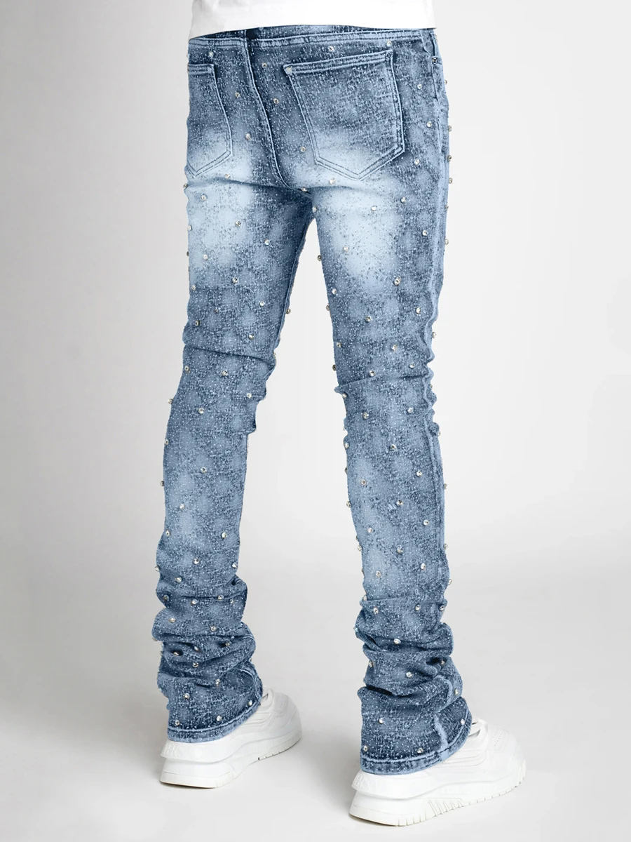 Jeans Skinny da uomo Fit Fashion strass Streetwear pantaloni in Denim con tasche pantaloni Hip Hop Club