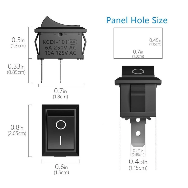 10Pcs ON-OFF KCD1 15x20 Millimeters 2Pin Interruptor Type of Vessel 6A 250 V 10A 125 V 15X21 Rocker Power Square Switch