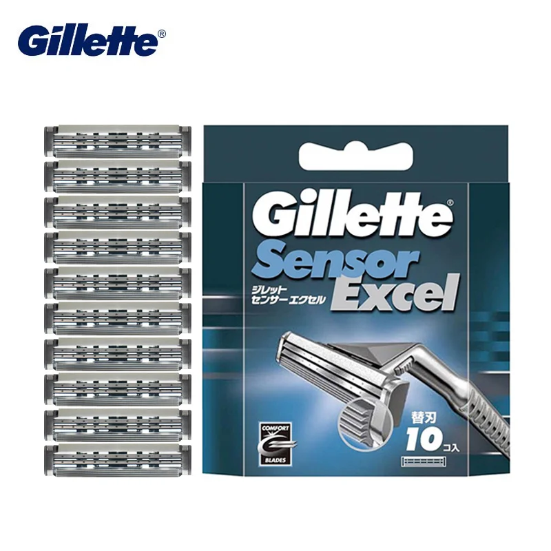 Gillette Sensor Excel Refill Razor Blades for Sensor Razor Close Shave Men's Face Beard 2 Layers Shaving Cartridges of 10 Count