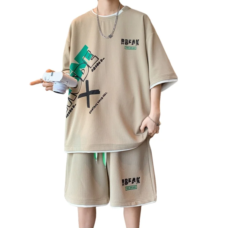 Summer Sports Sets For Men Short Sleeve Boys Sportswear Set Plus Size Fashion Loose Fitting Handsome T-shirt Shorts Suit