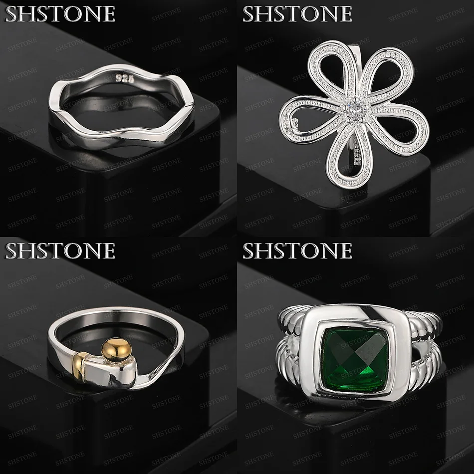 

Size 7-10 925 Sterling Silver Flower Green Zircon Wave Round Ring Women Birthday Wedding Party Jewelry Luxury Accessories Gift