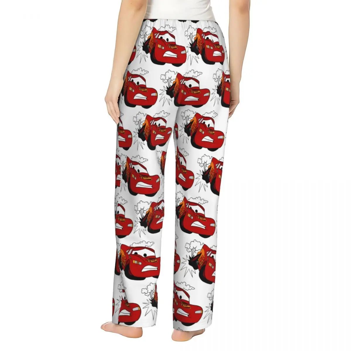 Custom Printed Women\'s Lightning Mcqueen Cartoon Cars Pajama Pants Sleepwear Sleep Lounge Bottoms with Pockets