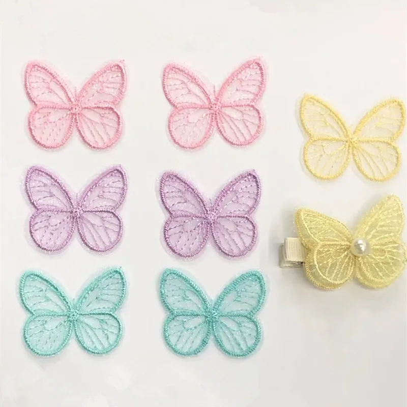 100Pcs Embroidered Organza Butterfly DIY Headwear Hair Pin Decor Clothes Hat Shoes Patches Accessories Brooch Appliques Material