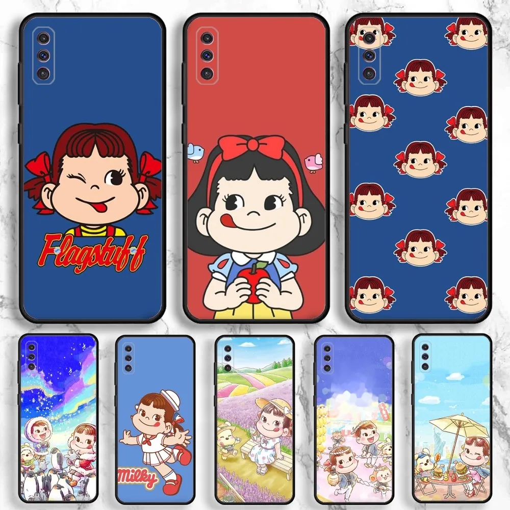 Fujiya-Milky Peko-Chan Phone Case For Samsung Galaxy A13,A21s,A22,A31,A32,A52,A53,A71,A80,A91 Soft Black Phone Cover