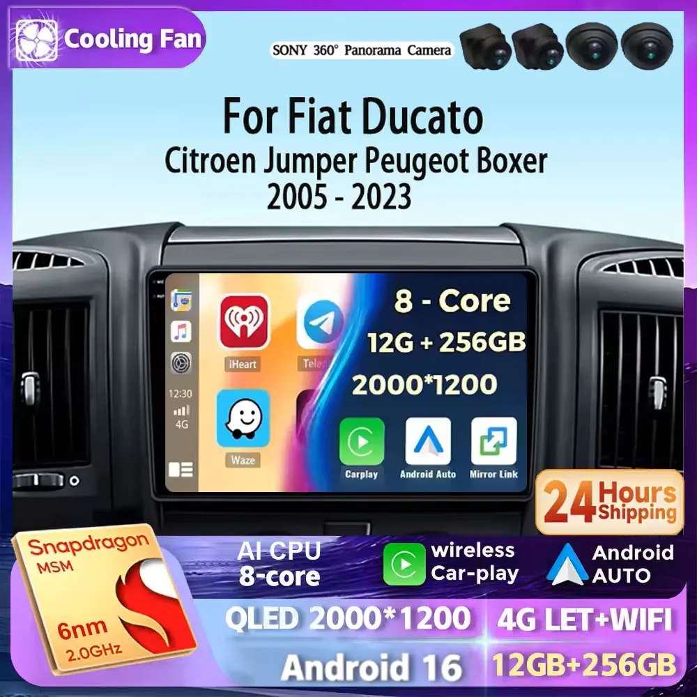 Android 16 Car Radio For Fiat Ducato 2005 - 2023 Citroen Jumper Peugeot Boxer Wireless Carplay Android Auto Multimedia Player BT