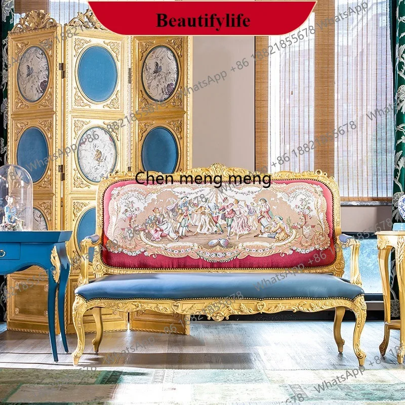 

N178 French country leather retro sofa imported all solid wood high-end design furniture