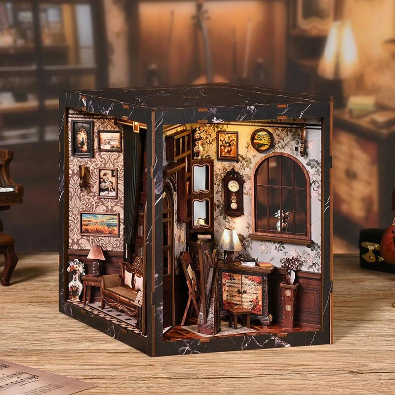 Book Nook DIY Miniature House Kit a Miniature House Wood Model Build with Furniture a Complete Craft Set DIY Wooden BookNook