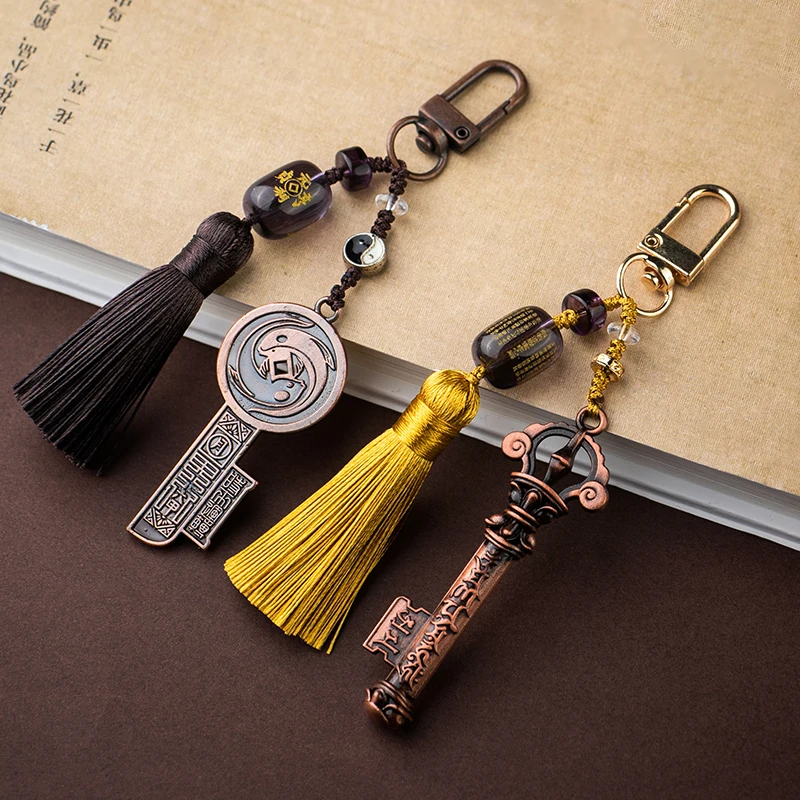 2024-year-of-the-tiger-monkey-snake-pig-car-keychain-men's-sle-retro-design-keyring-creative-gift-festival-supplies