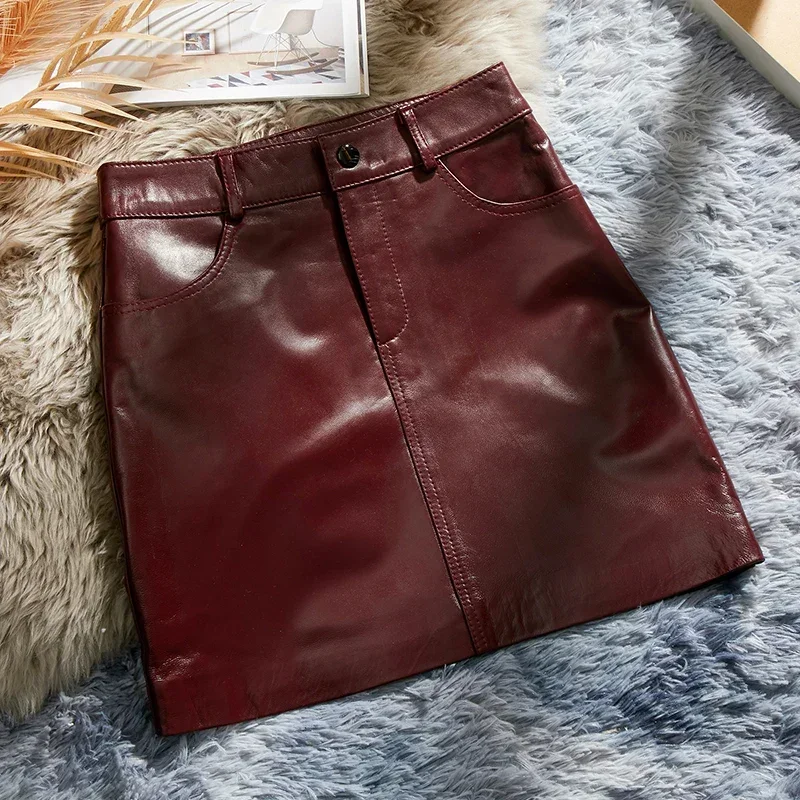 100% Real Sheepskin Leather Skirts for Women Spring Autumn 2023 Female High Waist Skirts Sexy Slim Mini Skirt Falda Mujer Zjt240