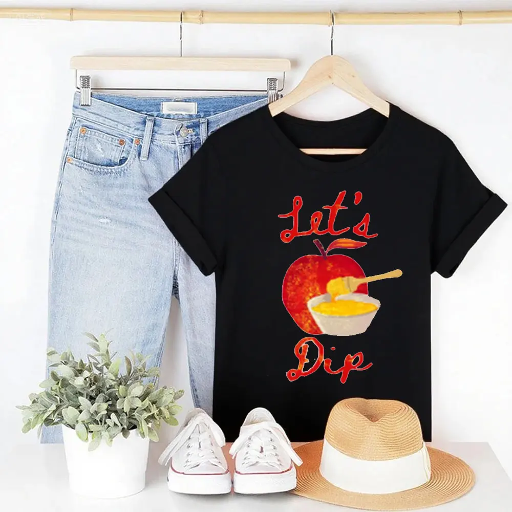 

Рубашка Шана Това Let’s Dip Рош Хашань Футболка Apple Honey Еврейский Новый год Женская рубашка Иврит Израиль Подарок Рош Хашана Подарок