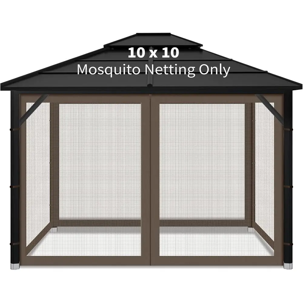 

Уличная москитная сетка на 4 панели для беседок с боковыми стенками на молнии, 10x10, кофейного цвета