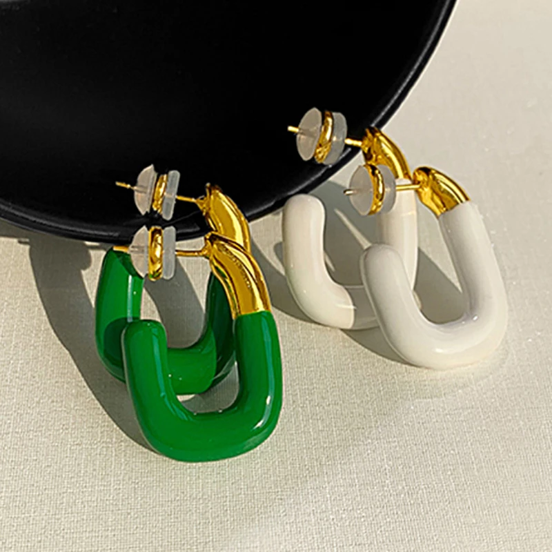 2024 New Jewelry French Retro Multi Color Enamel Metal Stitched Green Dangle Earrings Party Luxury Gift for Women's Accessories