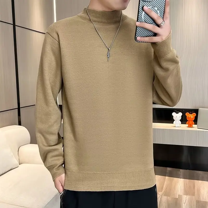 秋のモックネックセーター メンズ 厚手 暖かい ニットウェア メンズ クラシック 無地 ボトムス シャツ メンズ プルオーバー 白 黒 赤 ニット服