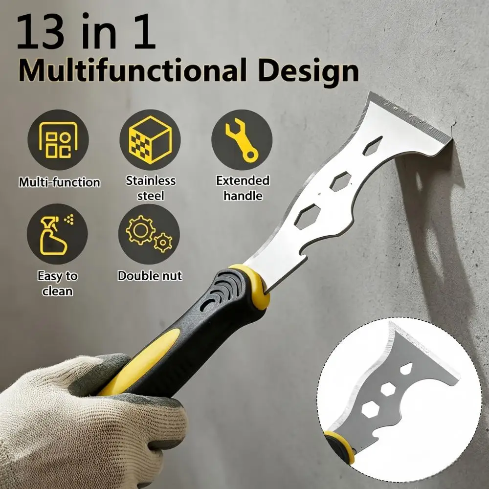 13in1 Multi Function Stainless Steel Putty Knife,Hand Tool for Wall Repair Tile Cleaning Yacht Ship Maintenance DIY Construction
