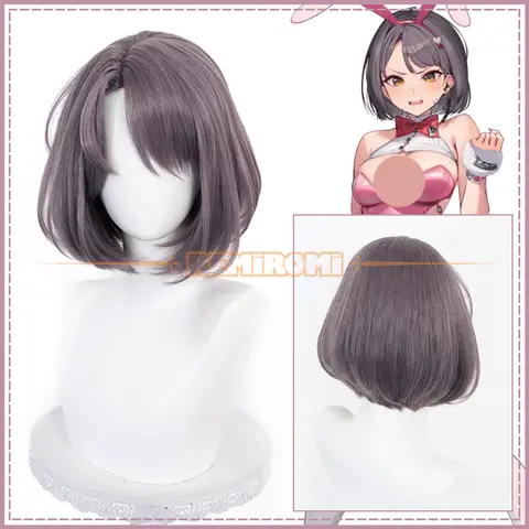 Game NIKKE：The Goddess of Victory Milk Cosplay Wig Purple Grey Bob Cut with Side Part Bangs  Soft Girl Aesthetic Heat Resistant