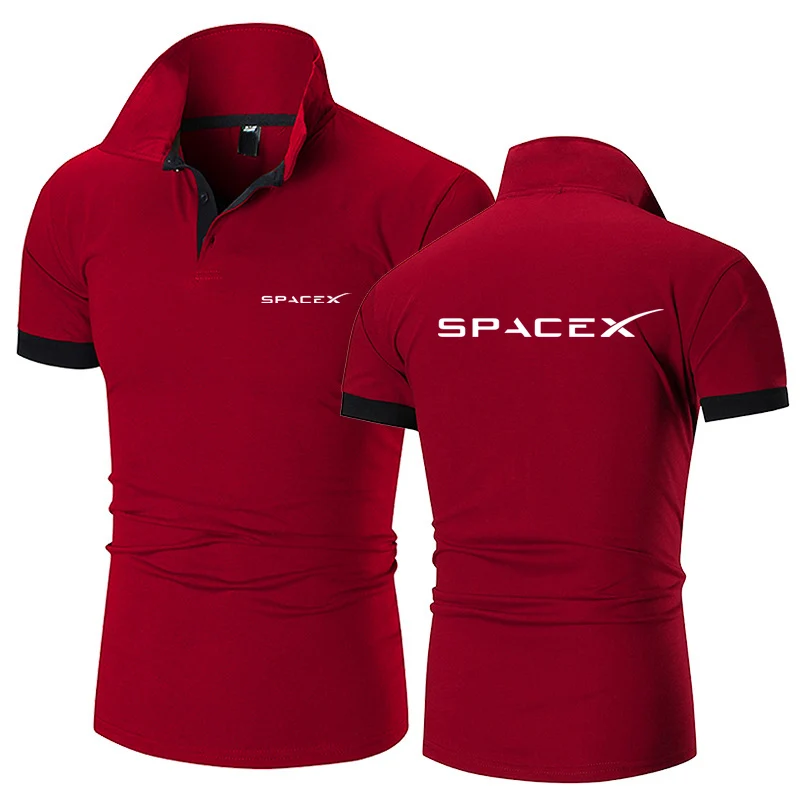 

2025 Summer Man's SPACEX SPACE X LOGO ELON Logo Print Lapel Collar Loose Large Size Casual High-end Quick-Drying Polo Shirt