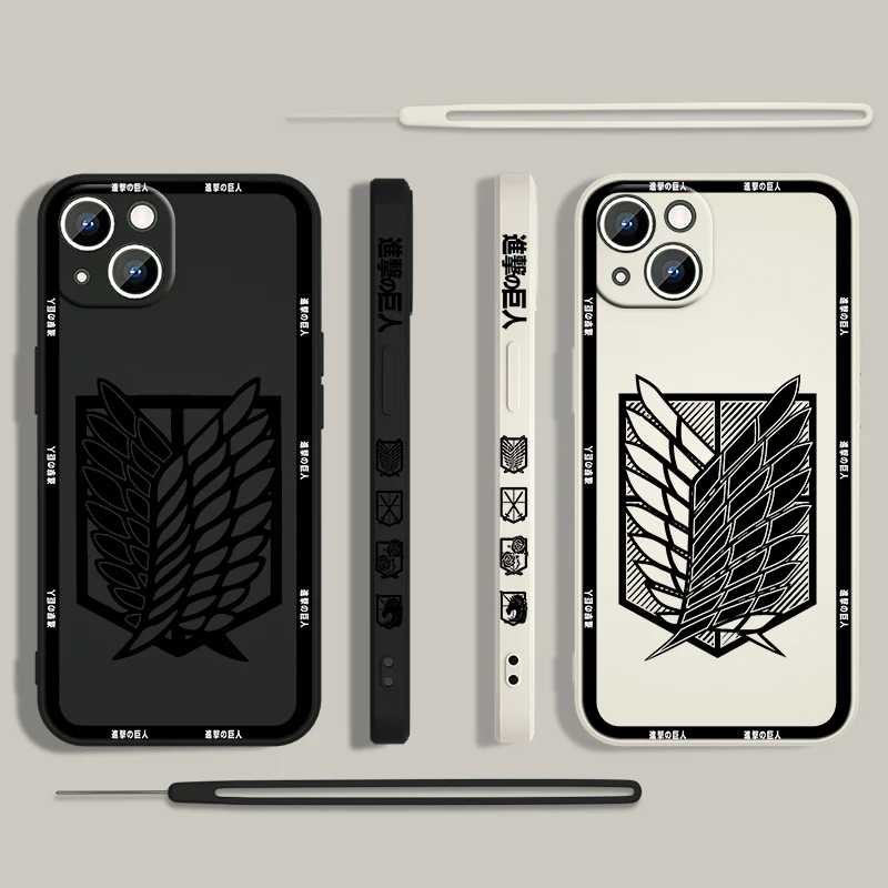 Anime Attack On Titan Logo Phone Case For Apple iPhone 15 14 13 12 11 Pro Max Plus 8 7 SE Liquid Left Rope Capa Cover